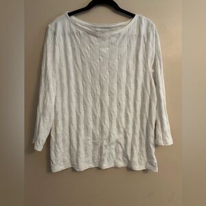 Talbots White 3/4 Sleeve Textured Top